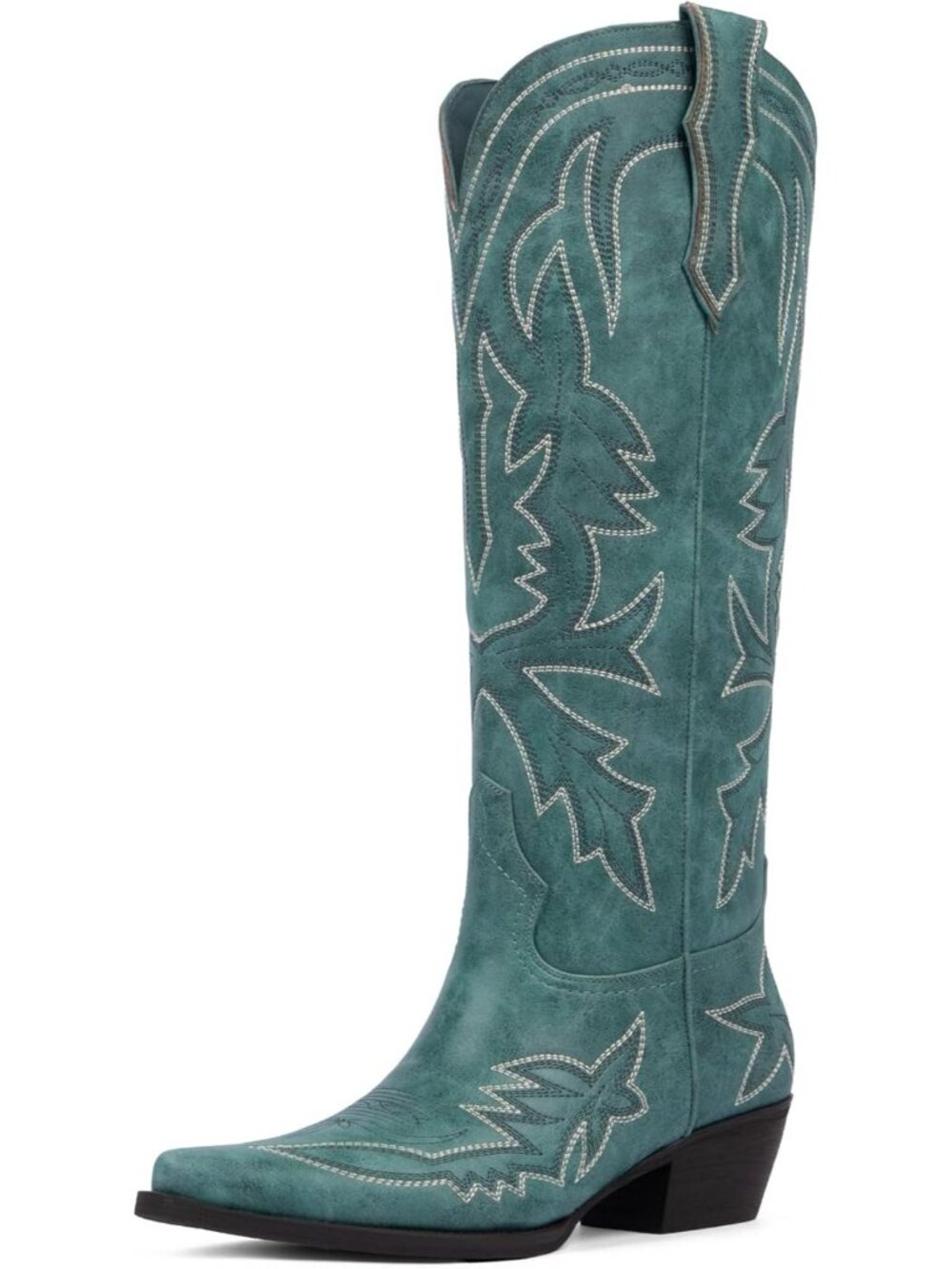 Women's Green Knee High Embroidered Pull on Cowgirl Boots Pointed Toe Boot